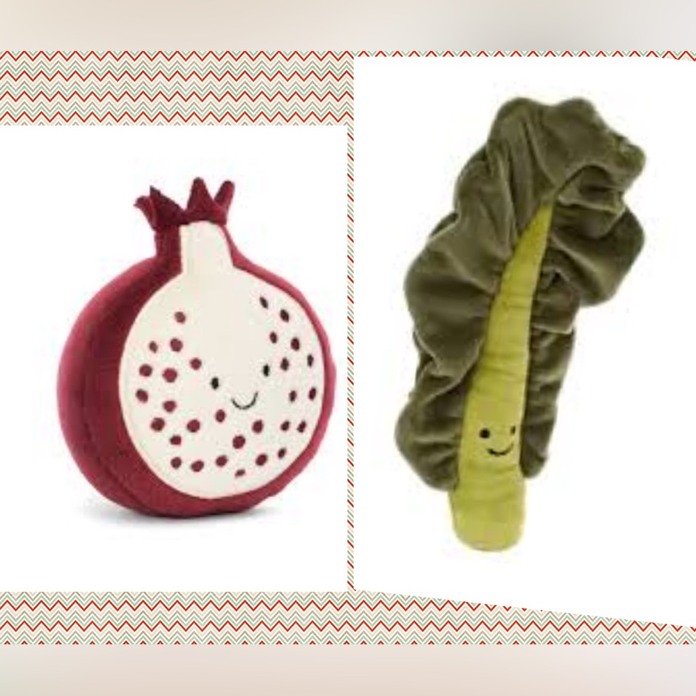 Jellycat Red Pomegranate and Green Leaf Kale Plush Set Retired